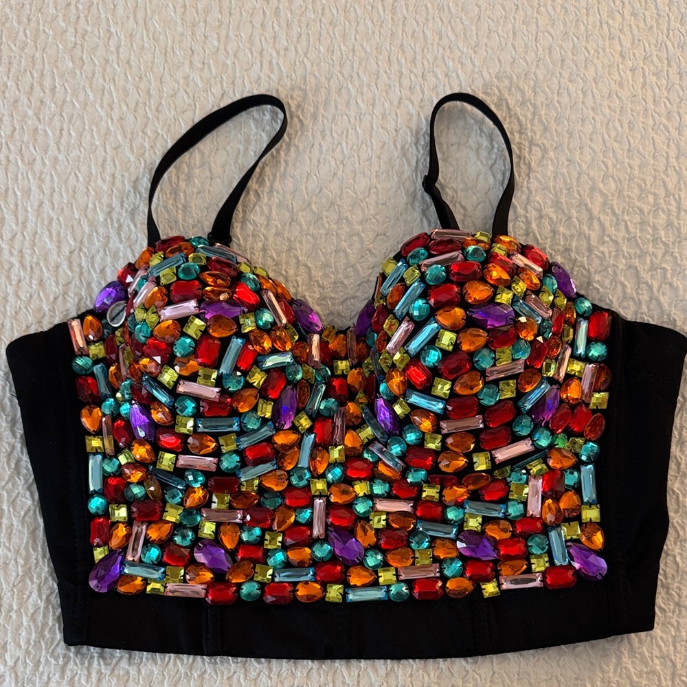 Colorful Beaded Bustier Top